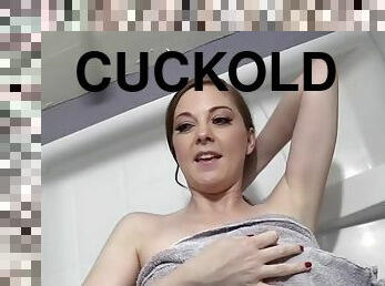 groß-titten, blasen, beule-schuss, zwischen-den-rennen, erste-zeit, cuckold, brunette