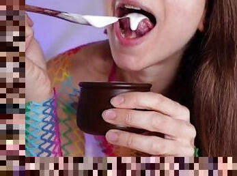 White sticky CEI: eat dessert with Goddess - Femdom cum eating instructions JOI
