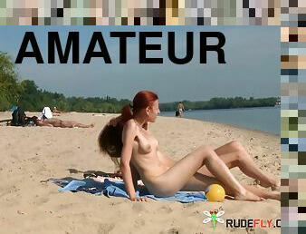 nudist, udendørs, amatør, teenager, strand, smuk, lille