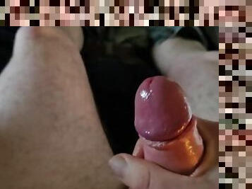 Lubed up wank, powerful cumshot explosion