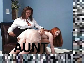 Aunt spanks her niece