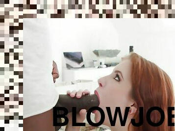 Perfect redhead gives guy a top blowjob ahead of trying anal interracial