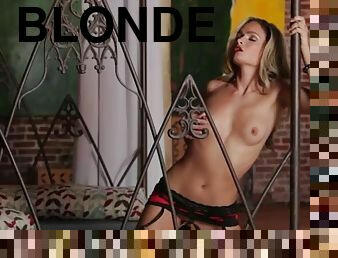 onani, strømper-stockings, blond, undertøy