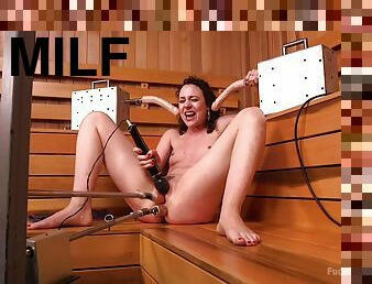 Solo fucking machine cam sex in the sauna