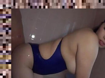 asiático, bañando, tetas-grandes, cuatro-patas, esposa, mamada, japonés, regordeta-chubby, medias, natural