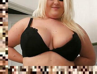 BUSTY WORK - Blonde with big tits sucks and rides his cock