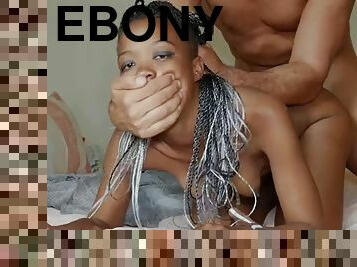 Petite ebony babe drowns in facial