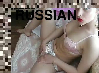 Hot russian girl wets then masturbates her bed