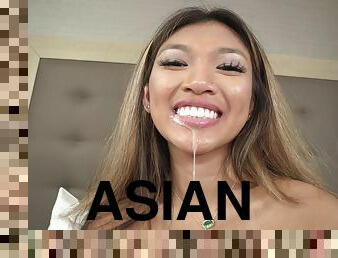 Asian sucks heavy dong in home POV casting