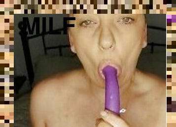 Horny naked milf fucks dildo