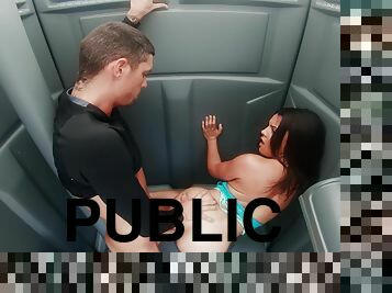 Sluttish babe Ella Cruz gets banged hard in a public toilet