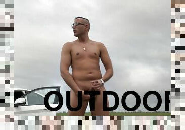 Cute Guy Wanks Outdoors in the public