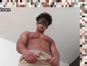 Masked amateur handsome stud jerks off with a sex toy