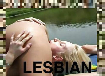 Naughty lesbians do 69 on a boat