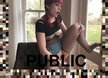 Redhead public masturbation in the window (Preview)