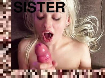 STEPSISTER GAVE A GREAT BLOWJOB AND FUCKED HERSELF WITH A DILDO , FILLED HER MOUTH WITH CUM