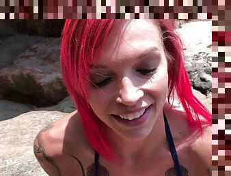 Tattooed red head loves herself some outdoor cock