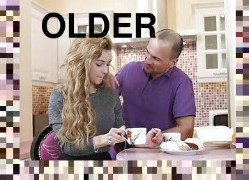 Older guy teaches younger girl how it is really done