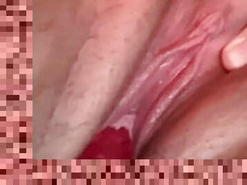 Fucking my virgin pussy with sex machine close up