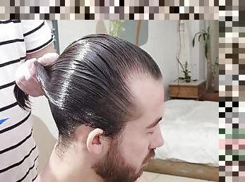 Lucas Frankreich being slicked back hair - hair slick fetish scene