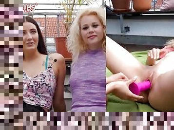 Ersties - Intensiver Dildo-Sex mit Line und Helena auf sonniger Berliner Dachterrasse