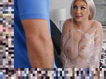 Busty blonde grants man the most intense handjob