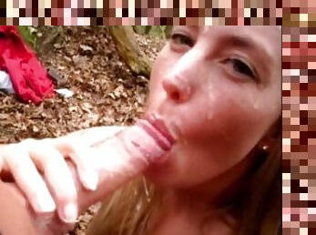 utendørs, offentlig, amatør, blowjob, cumshot, tysk, deepthroat, pov, facial, blond