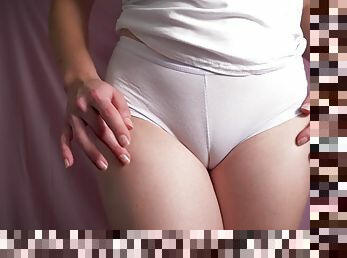 Cameltoe in white panties tease teen pussy 4K