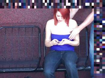 Sensual redhead being humiliated on the street