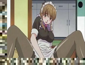 Hot maid in a bare apron pleases master