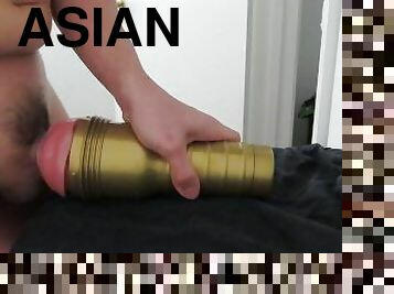 asiatisk, amatör, cumshot, leksak, ensam