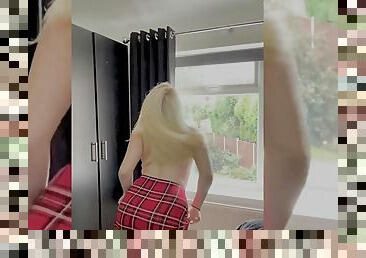 Kinky Chloe stripping to completely nothing in front of the window for all to see