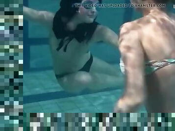 al-aire-libre, público, ruso, lesbiana, adolescente, piscina, bikini