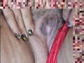Granny feet and some hairy pussy along with big breasts. What a nice combination for fun.