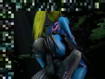 Samus Aran in the woods