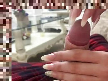 Long nails caressing my big dick