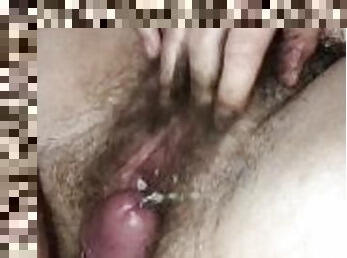 Frenulum rubbed on asshole cumshot, hairy pussy, hairy ass, natural mature amateur