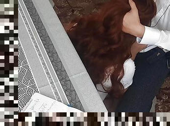 red-haired beauty swallows teacher&#039;s sperm