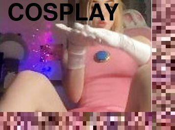 Real life Princess Peach dildo and cum play until I squirt (cosplay, filter)