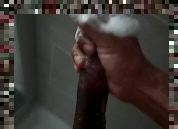 Hot Horny BBC in shower solo stroke. 4K Cinematic pov with freeze frame cumshot asmr