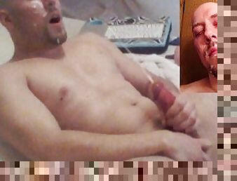 svær, onani, cumshot, runking, facial, cum, massiv, alene, pikk