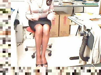 bureau-office, milf, vintage, pieds, bas, fétiche, solo, brunette, talons-hauts