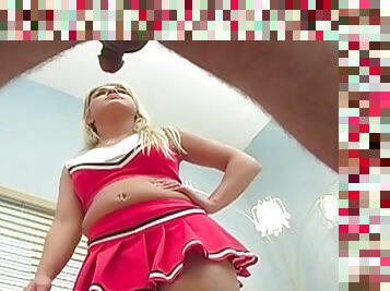 Chubby cheerleader kicks his balls