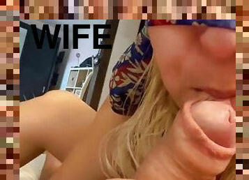 Fantastic wife's blowjob, sensitive and passionate, foreskin play POV