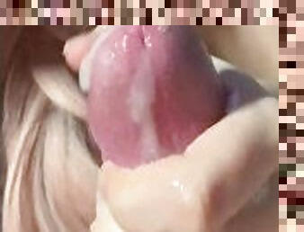 svær, amatør, blowjob, cumshot, stor-pikk, tenåring, pov, cum, blond, oral