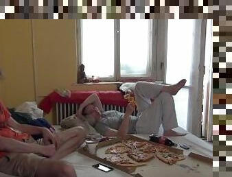 amatør, kjendis, par, blond, morsom, pizza