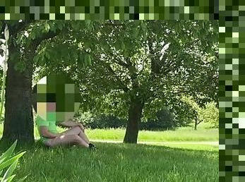 Risky masturbation in public park  huge cumshot