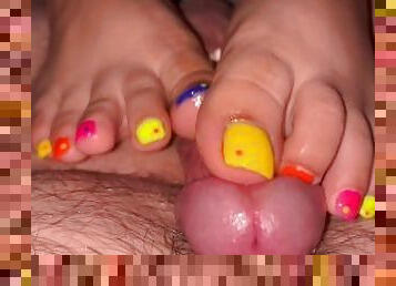 Tickling Toejob footjob with Neon toe nails tease