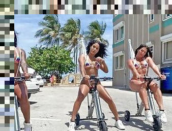 Big Ass Latinas Ride Electric Trikes At Public Beach Big Booty