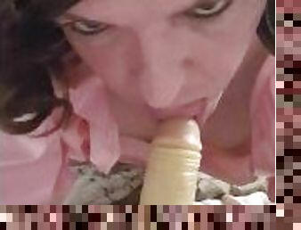 Cute Trans sissy plays with dildo oral